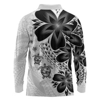 Polynesia Romantic Valentine Long Sleeve Polo Shirt Sea Turtle Couple With White Plumeria