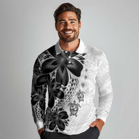 Polynesia Romantic Valentine Long Sleeve Polo Shirt Sea Turtle Couple With White Plumeria