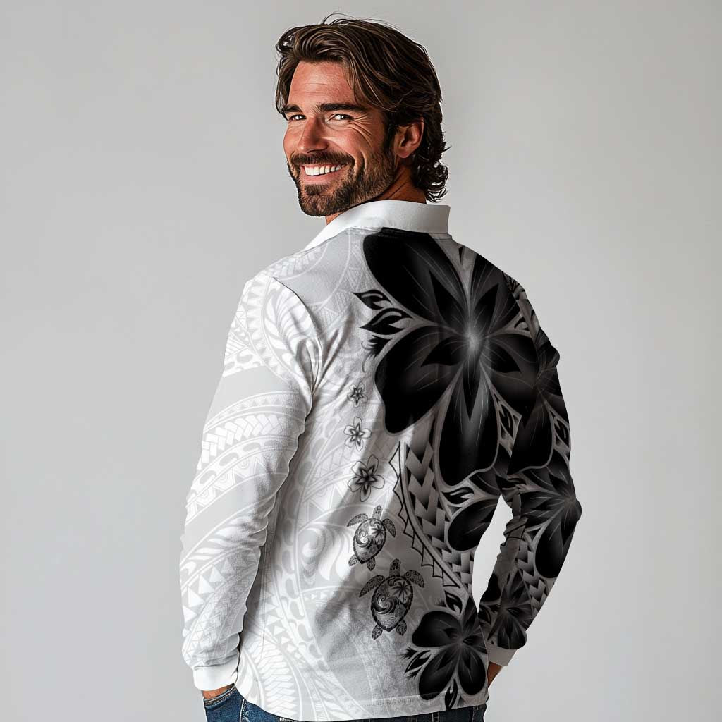 Polynesia Romantic Valentine Long Sleeve Polo Shirt Sea Turtle Couple With White Plumeria