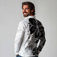 Polynesia Romantic Valentine Long Sleeve Polo Shirt Sea Turtle Couple With White Plumeria