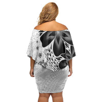 Polynesia Romantic Valentine Off Shoulder Short Dress Sea Turtle Couple With White Plumeria