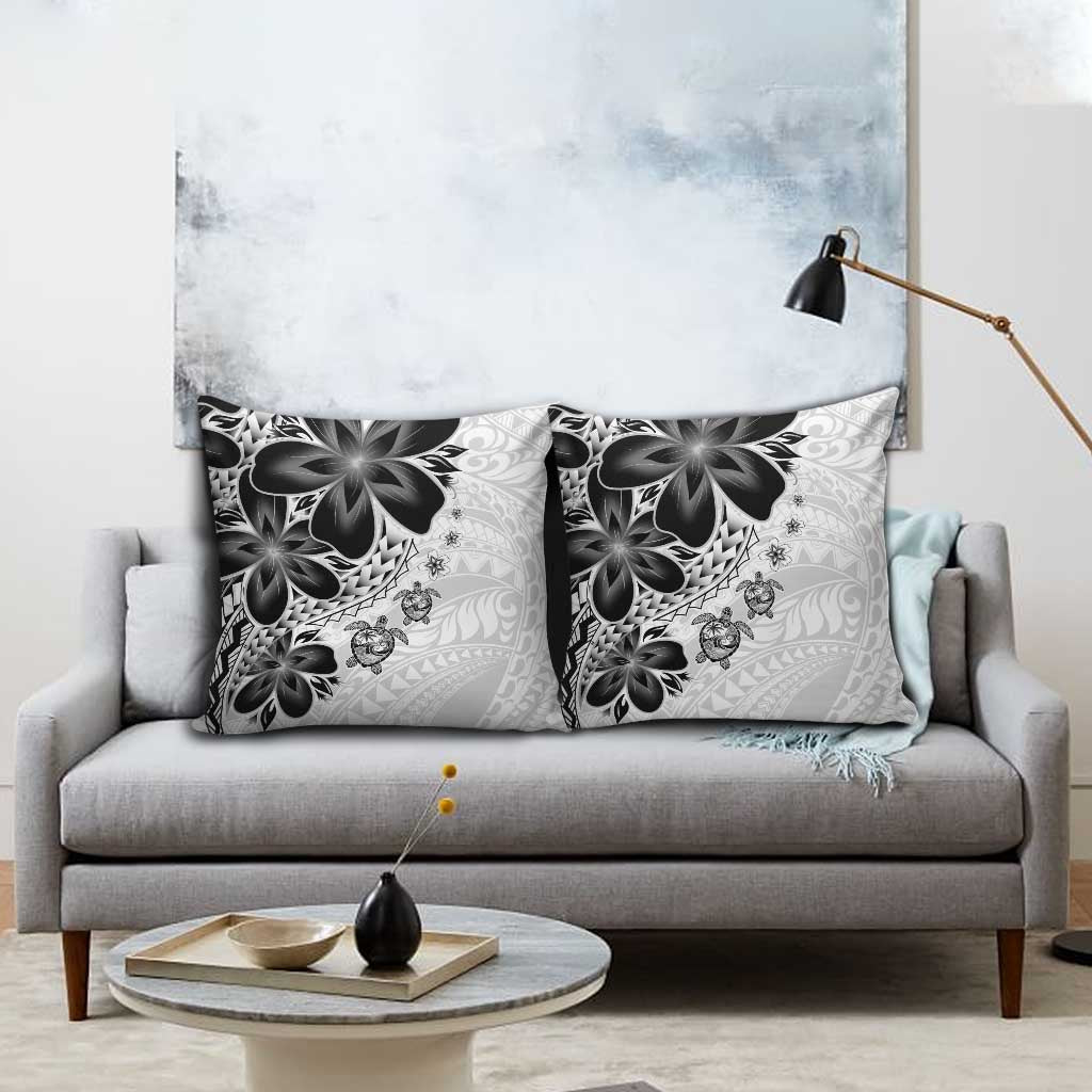 Polynesia Romantic Valentine Pillow Cover Sea Turtle Couple With White Plumeria