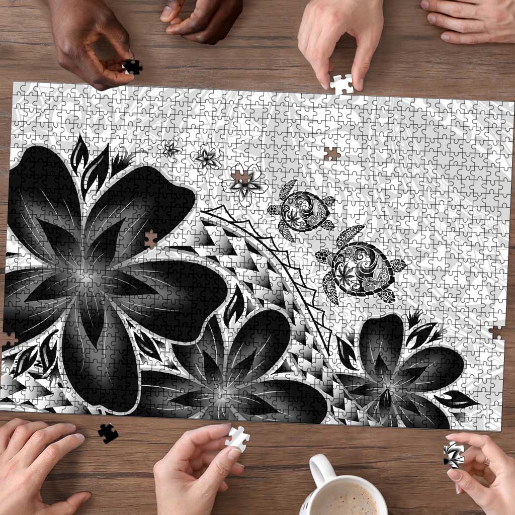 Polynesia Romantic Valentine Puzzle Sea Turtle Couple With White Plumeria