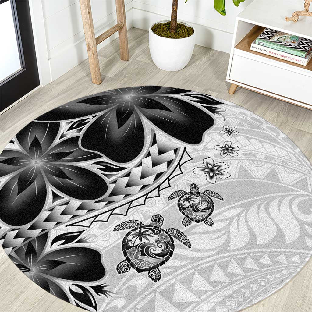 Polynesia Romantic Valentine Round Carpet Sea Turtle Couple With White Plumeria