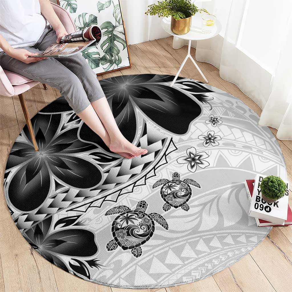 Polynesia Romantic Valentine Round Carpet Sea Turtle Couple With White Plumeria