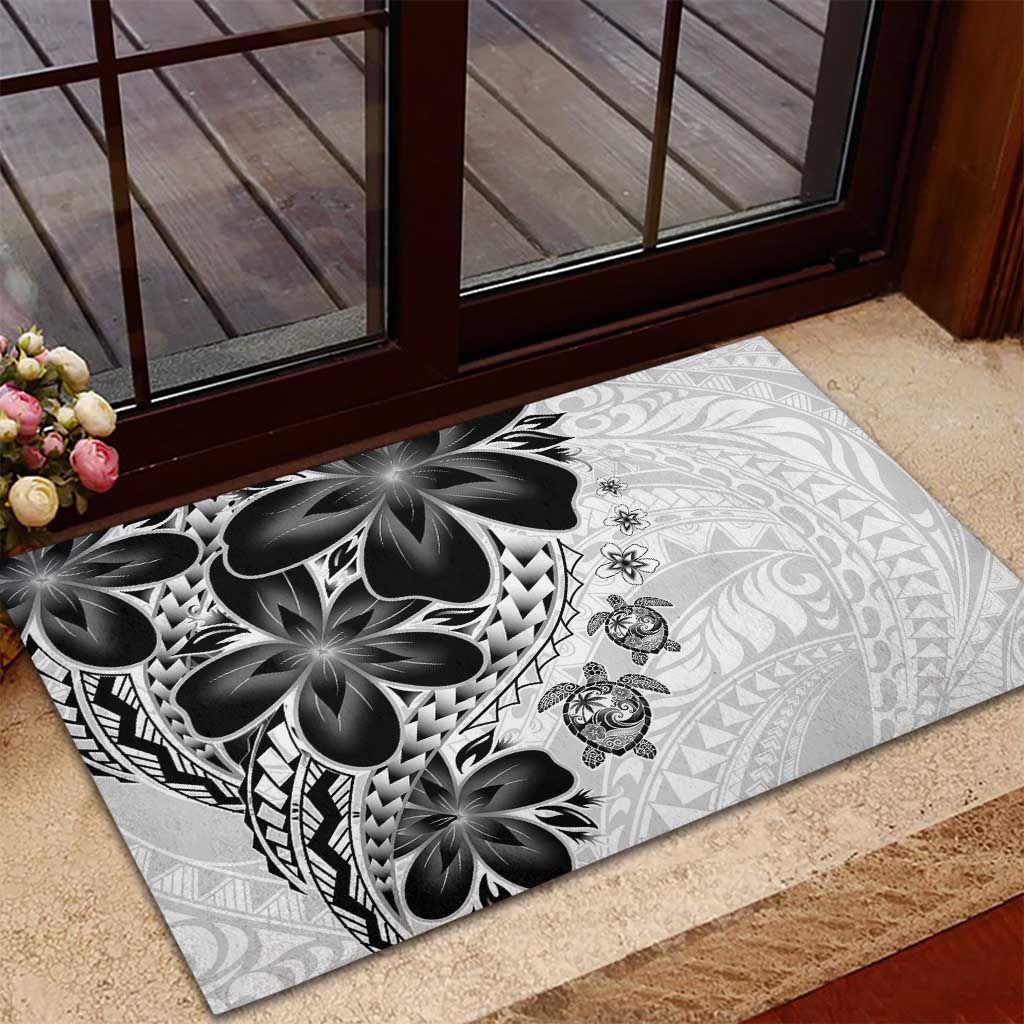 Polynesia Romantic Valentine Rubber Doormat Sea Turtle Couple With White Plumeria