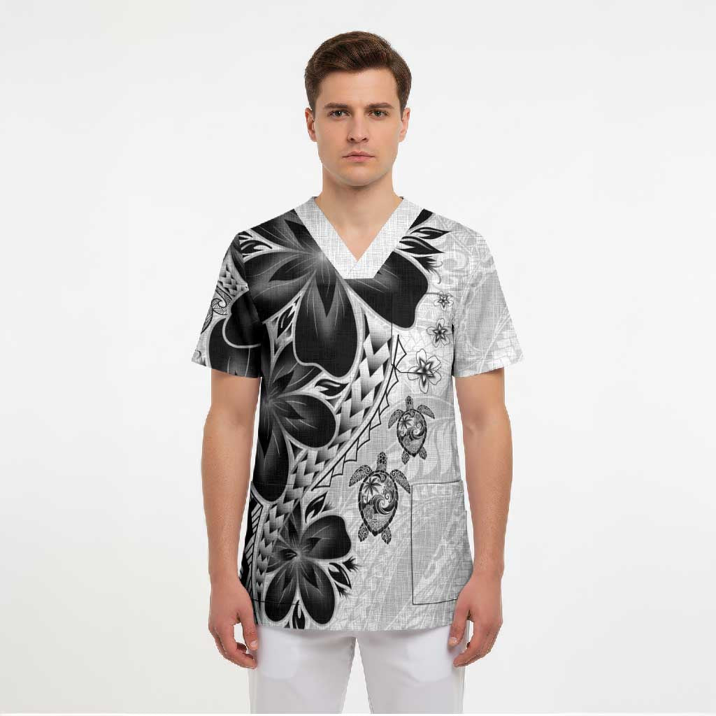 Polynesia Romantic Valentine Scrub Top Sea Turtle Couple With White Plumeria