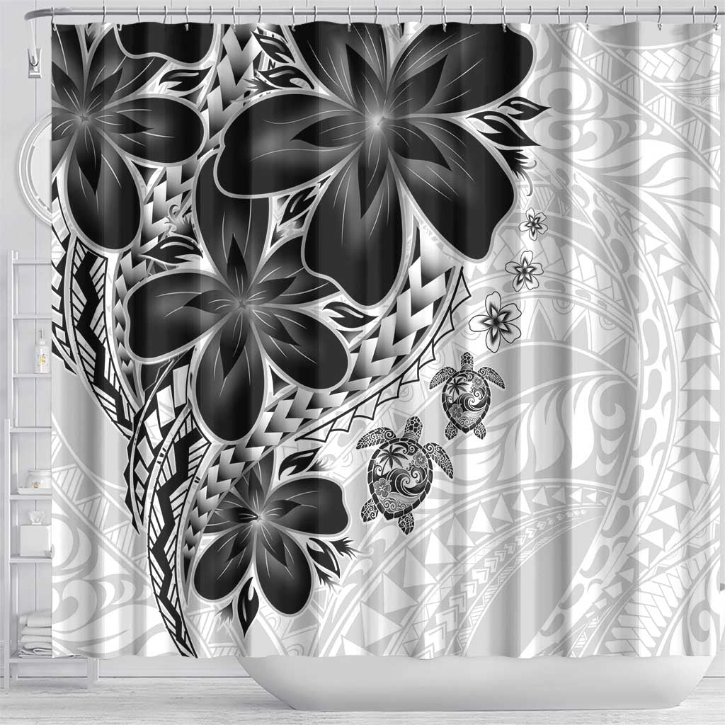 Polynesia Romantic Valentine Shower Curtain Sea Turtle Couple With White Plumeria