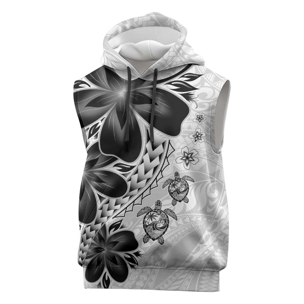 Polynesia Romantic Valentine Sleeveless Hoodie Sea Turtle Couple With White Plumeria