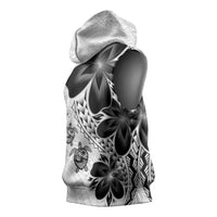 Polynesia Romantic Valentine Sleeveless Hoodie Sea Turtle Couple With White Plumeria