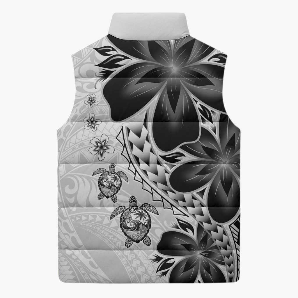 Polynesia Romantic Valentine Sleeveless Puffer Jacket Sea Turtle Couple With White Plumeria