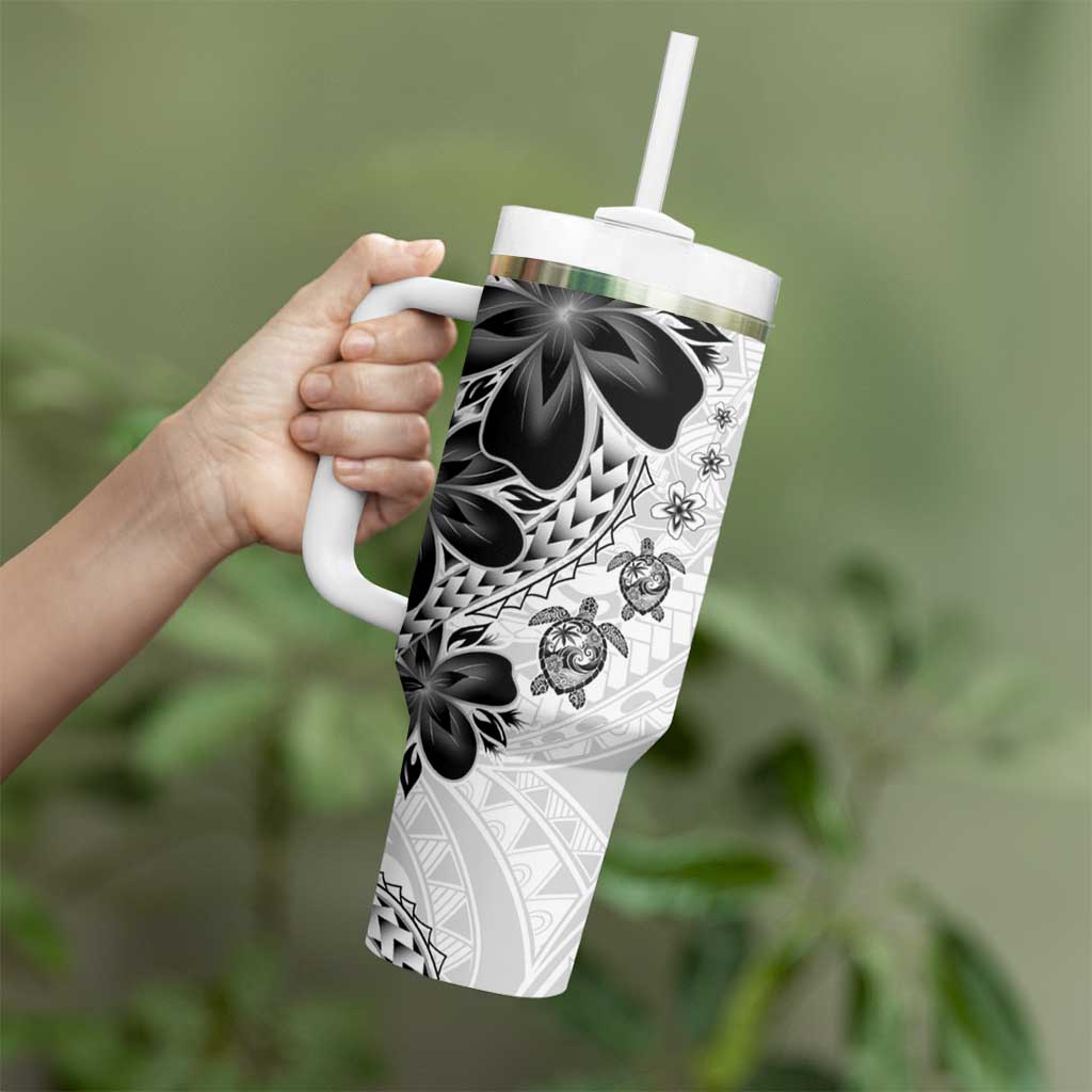 Polynesia Romantic Valentine Tumbler With Handle Sea Turtle Couple With White Plumeria