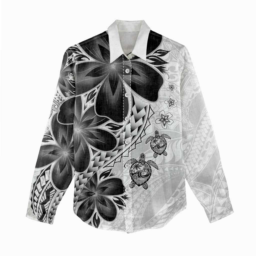 Polynesia Romantic Valentine Women Casual Shirt Sea Turtle Couple With White Plumeria