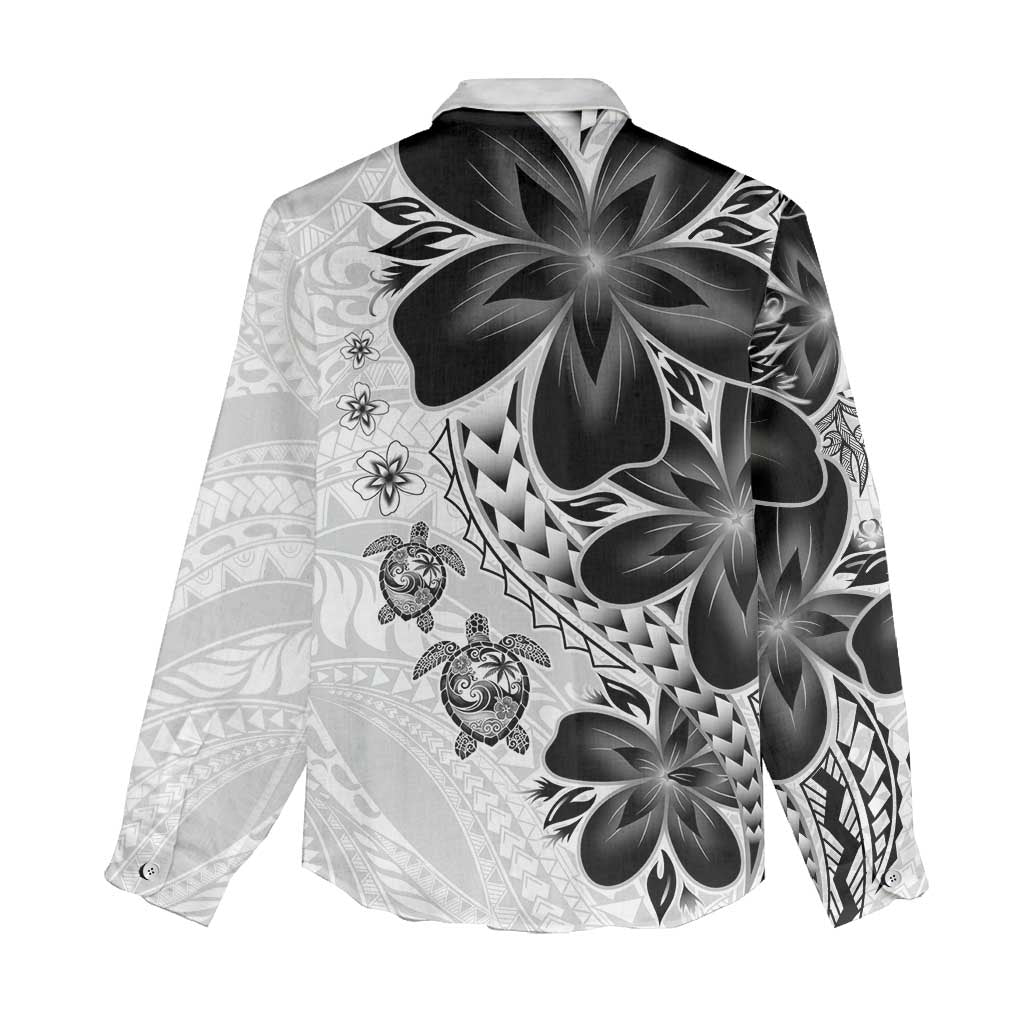 Polynesia Romantic Valentine Women Casual Shirt Sea Turtle Couple With White Plumeria