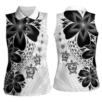Polynesia Romantic Valentine Women Sleeveless Polo Shirt Sea Turtle Couple With White Plumeria