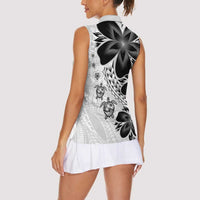 Polynesia Romantic Valentine Women Sleeveless Polo Shirt Sea Turtle Couple With White Plumeria
