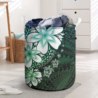 Polynesia Romantic Valentine Laundry Basket Sea Turtle Couple With Aqua Gradient Plumeria
