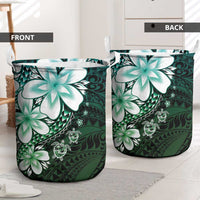 Polynesia Romantic Valentine Laundry Basket Sea Turtle Couple With Aqua Gradient Plumeria