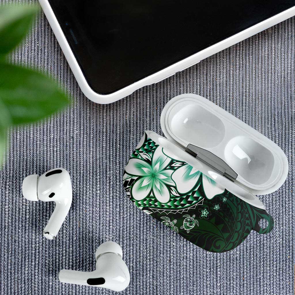 Polynesia Romantic Valentine AirPods Case Sea Turtle Couple With Aqua Gradient Plumeria