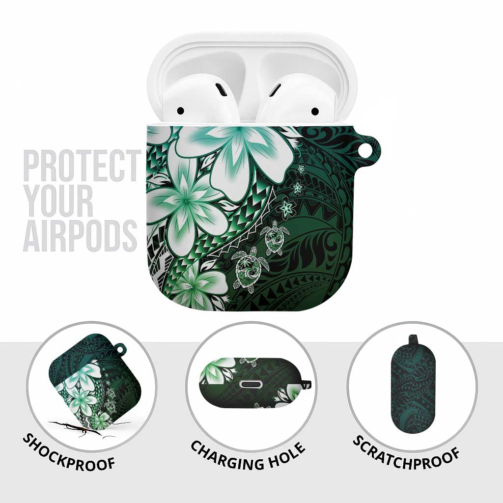 Polynesia Romantic Valentine AirPods Case Sea Turtle Couple With Aqua Gradient Plumeria