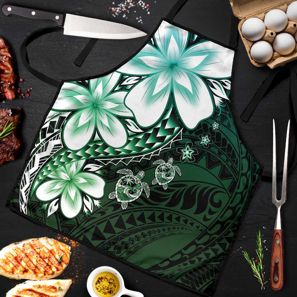 Polynesia Romantic Valentine Apron Sea Turtle Couple With Aqua Gradient Plumeria