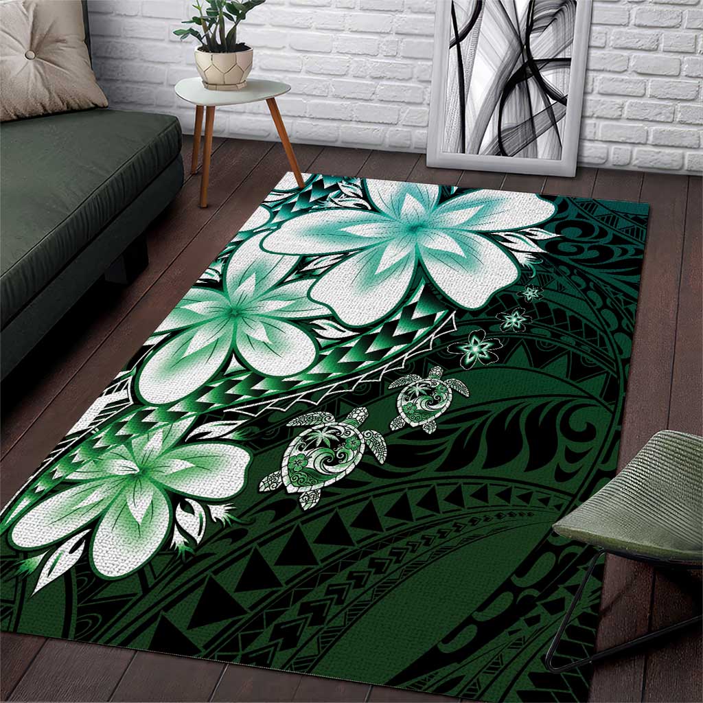 Polynesia Romantic Valentine Area Rug Sea Turtle Couple With Aqua Gradient Plumeria