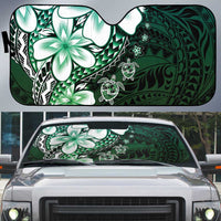 Polynesia Romantic Valentine Auto Sun Shade Sea Turtle Couple With Aqua Gradient Plumeria