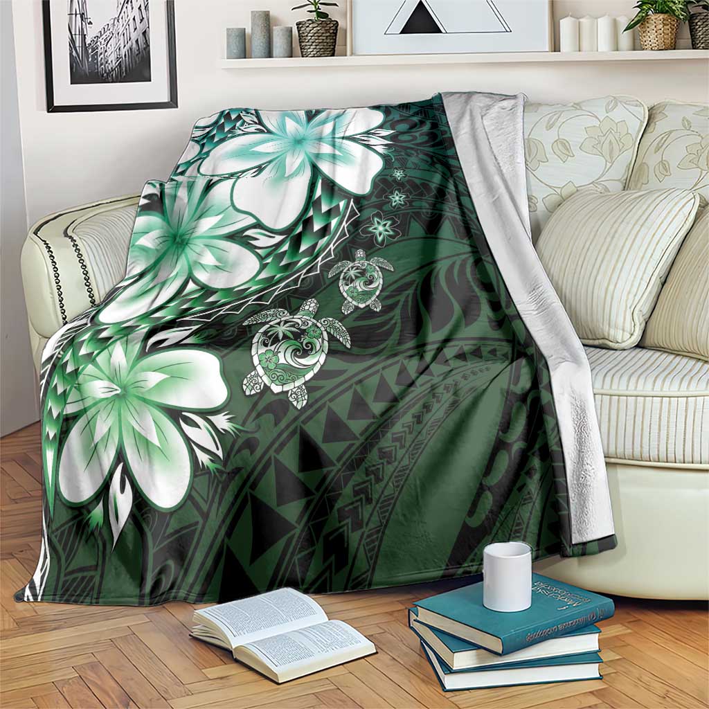 Polynesia Romantic Valentine Blanket Sea Turtle Couple With Aqua Gradient Plumeria