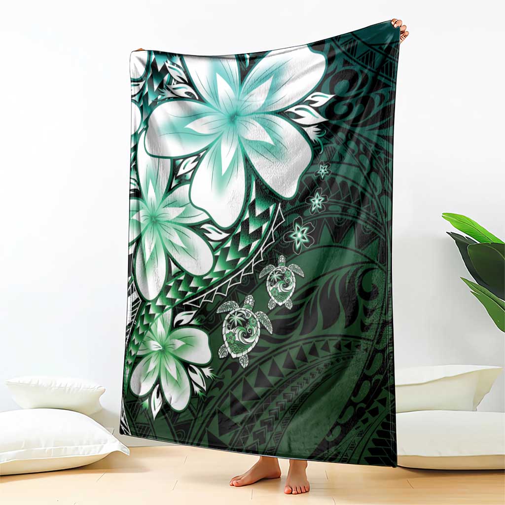 Polynesia Romantic Valentine Blanket Sea Turtle Couple With Aqua Gradient Plumeria