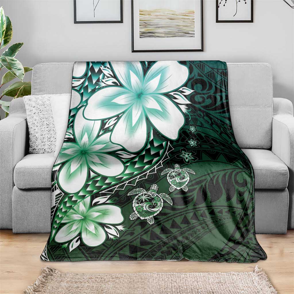 Polynesia Romantic Valentine Blanket Sea Turtle Couple With Aqua Gradient Plumeria