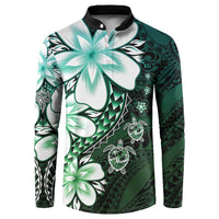 Polynesia Romantic Valentine Button Sweatshirt Sea Turtle Couple With Aqua Gradient Plumeria
