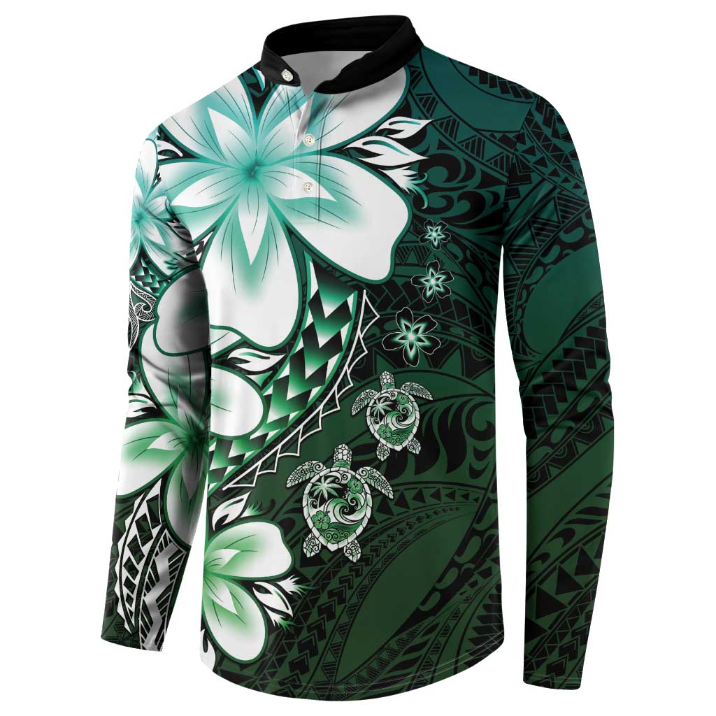 Polynesia Romantic Valentine Button Sweatshirt Sea Turtle Couple With Aqua Gradient Plumeria