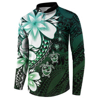 Polynesia Romantic Valentine Button Sweatshirt Sea Turtle Couple With Aqua Gradient Plumeria