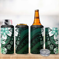 Polynesia Romantic Valentine 4 in 1 Can Cooler Tumbler Sea Turtle Couple With Aqua Gradient Plumeria