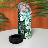 Polynesia Romantic Valentine 4 in 1 Can Cooler Tumbler Sea Turtle Couple With Aqua Gradient Plumeria