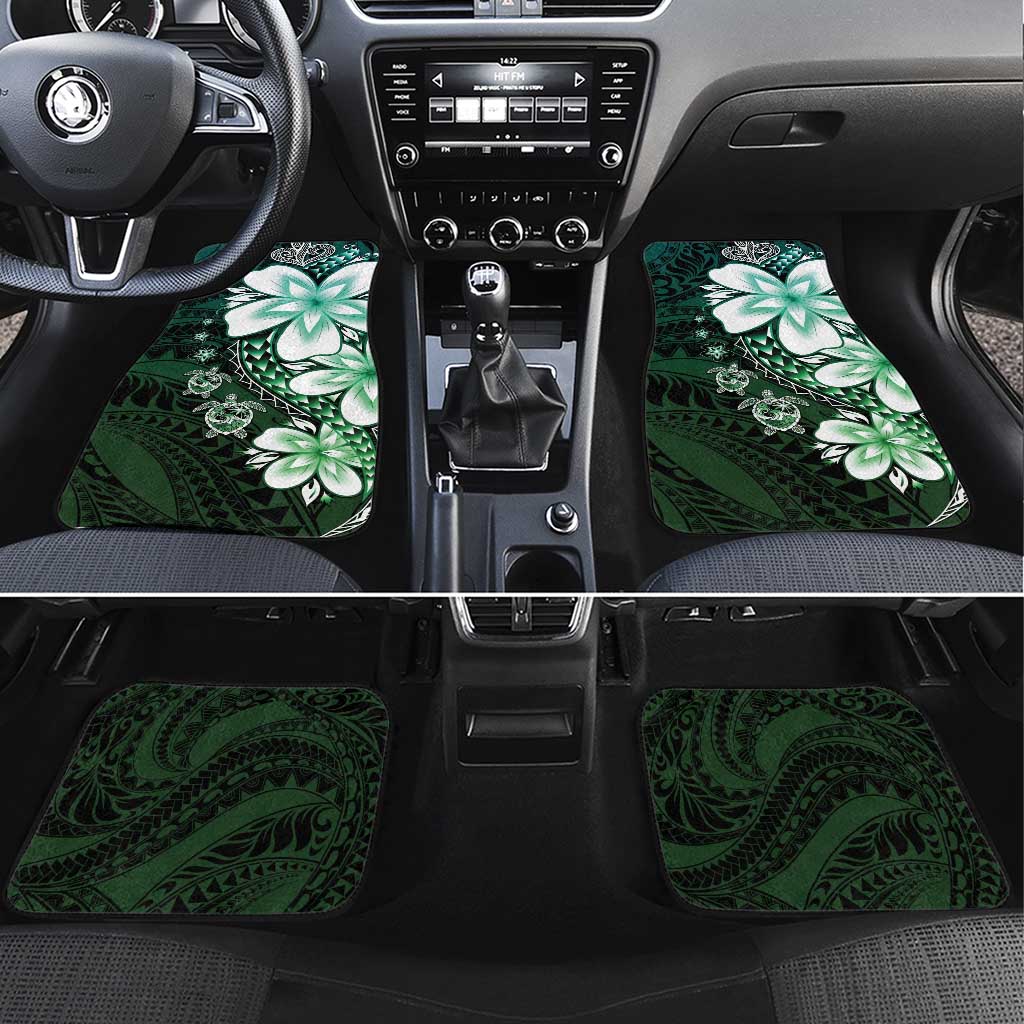Polynesia Romantic Valentine Car Mats Sea Turtle Couple With Aqua Gradient Plumeria