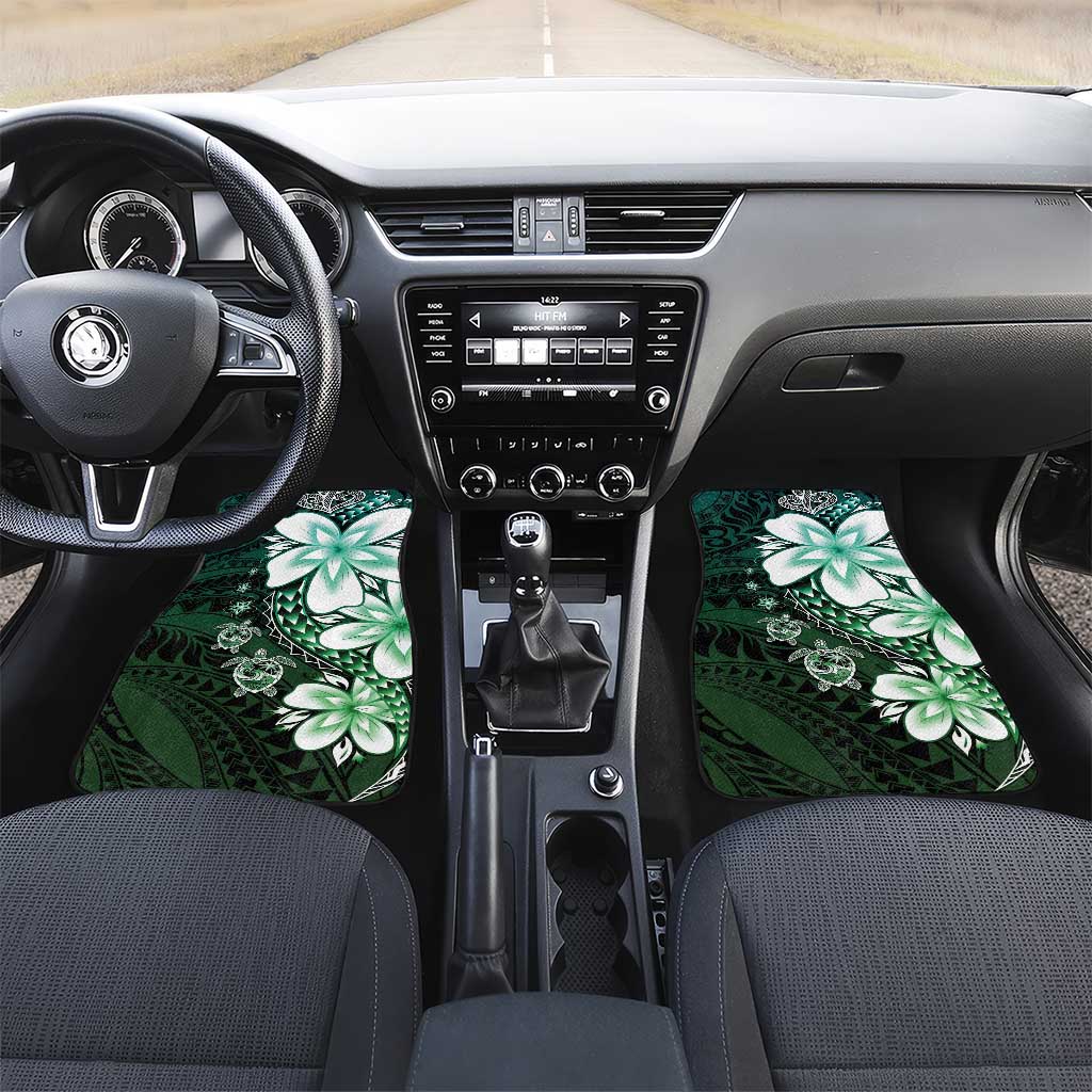 Polynesia Romantic Valentine Car Mats Sea Turtle Couple With Aqua Gradient Plumeria
