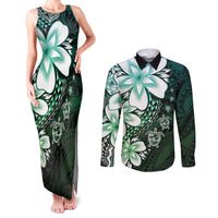 Polynesia Romantic Valentine Couples Matching Tank Maxi Dress and Long Sleeve Button Shirt Sea Turtle Couple With Aqua Gradient Plumeria LT05 Aqua - Polynesian Pride