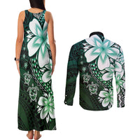 Polynesia Romantic Valentine Couples Matching Tank Maxi Dress and Long Sleeve Button Shirt Sea Turtle Couple With Aqua Gradient Plumeria LT05 - Polynesian Pride