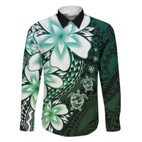 Polynesia Romantic Valentine Family Matching Off The Shoulder Long Sleeve Dress and Hawaiian Shirt Sea Turtle Couple With Aqua Gradient Plumeria LT05 Dad's Shirt - Long Sleeve Aqua - Polynesian Pride