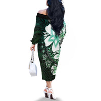 Polynesia Romantic Valentine Family Matching Off The Shoulder Long Sleeve Dress and Hawaiian Shirt Sea Turtle Couple With Aqua Gradient Plumeria LT05 - Polynesian Pride