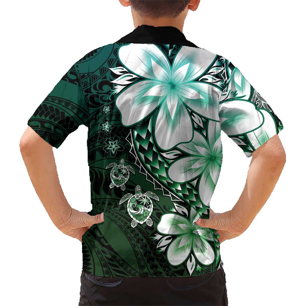 Polynesia Romantic Valentine Family Matching Off Shoulder Maxi Dress and Hawaiian Shirt Sea Turtle Couple With Aqua Gradient Plumeria LT05 - Polynesian Pride