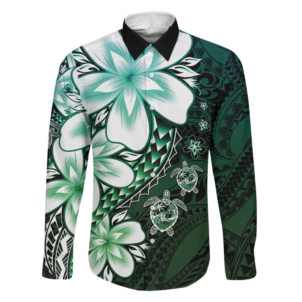 Polynesia Romantic Valentine Family Matching Off Shoulder Maxi Dress and Hawaiian Shirt Sea Turtle Couple With Aqua Gradient Plumeria LT05 Dad's Shirt - Long Sleeve Aqua - Polynesian Pride