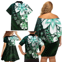 Polynesia Romantic Valentine Family Matching Off Shoulder Short Dress and Hawaiian Shirt Sea Turtle Couple With Aqua Gradient Plumeria LT05 - Polynesian Pride