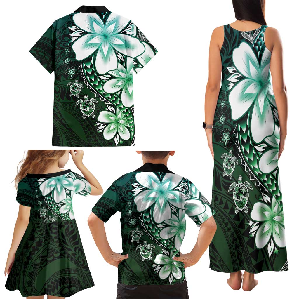 Polynesia Romantic Valentine Family Matching Tank Maxi Dress and Hawaiian Shirt Sea Turtle Couple With Aqua Gradient Plumeria LT05 - Polynesian Pride