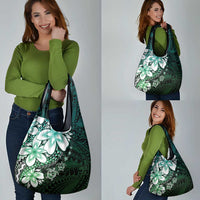 Polynesia Romantic Valentine Grocery Bag Sea Turtle Couple With Aqua Gradient Plumeria