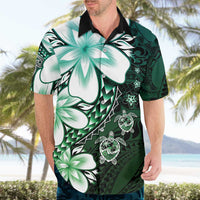 Polynesia Romantic Valentine Hawaiian Shirt Sea Turtle Couple With Aqua Gradient Plumeria