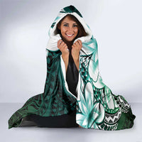 Polynesia Romantic Valentine Hooded Blanket Sea Turtle Couple With Aqua Gradient Plumeria