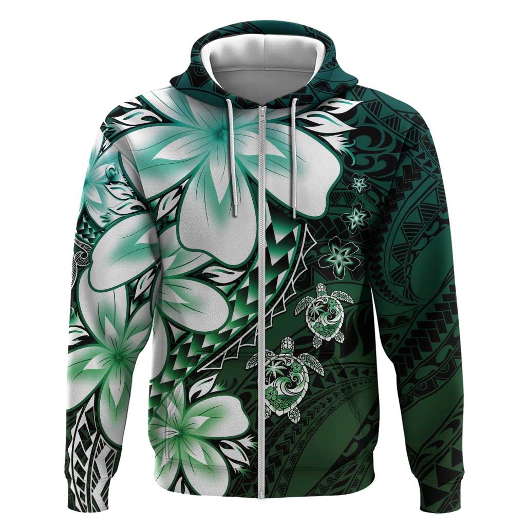 Polynesia Romantic Valentine Hoodie Sea Turtle Couple With Aqua Gradient Plumeria