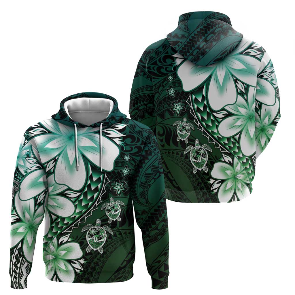 Polynesia Romantic Valentine Hoodie Sea Turtle Couple With Aqua Gradient Plumeria
